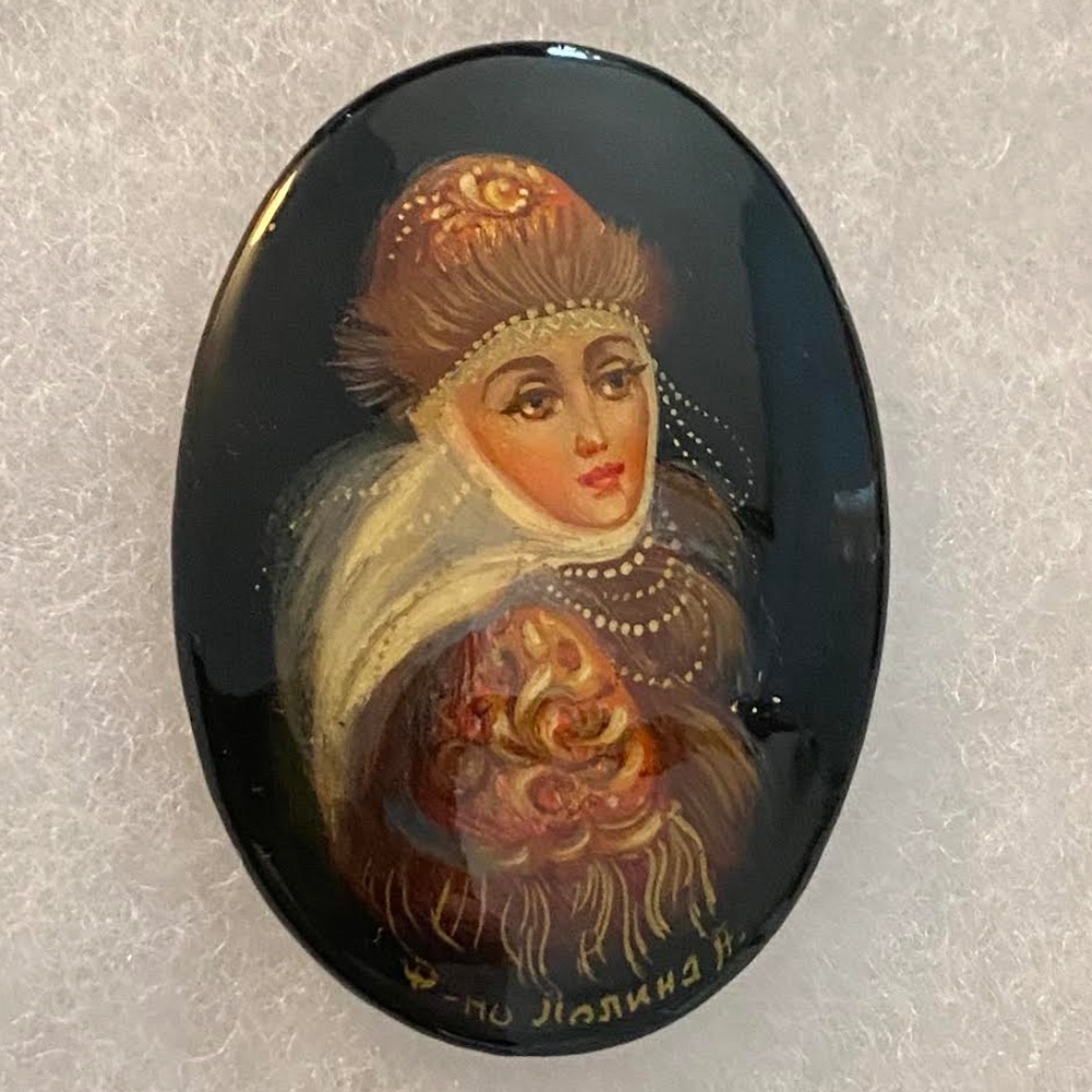 Exquisite Russian Lacquer Brooch